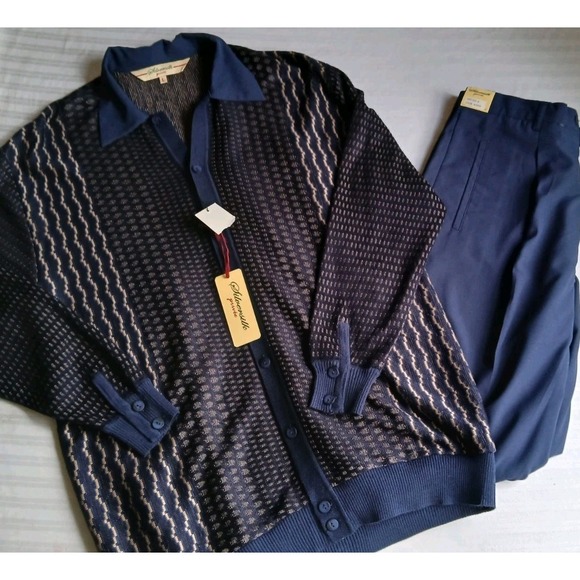 Silversilk Sweater Large Walking Suit Geometric Pleated Trouser New